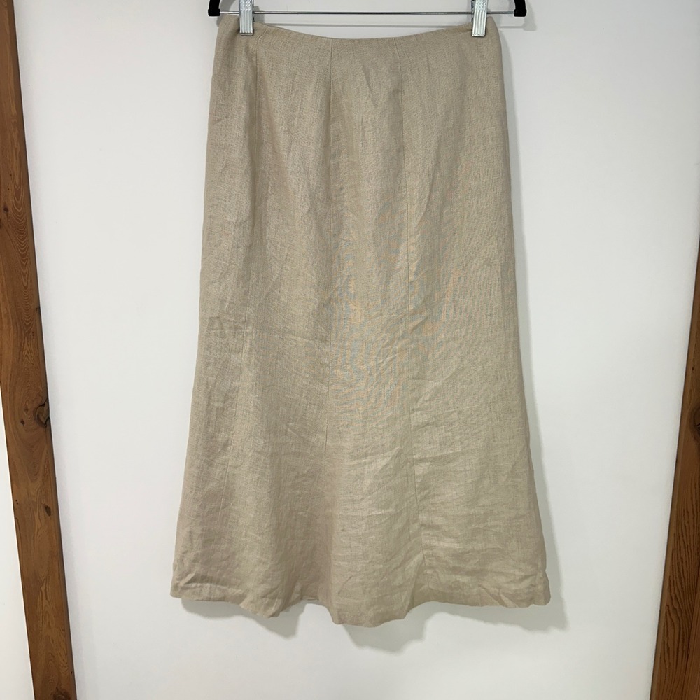 JG Hook Women Skirt Maxi A-Line 100% Linen Lined Neutral Minimalist Size 6 Beige